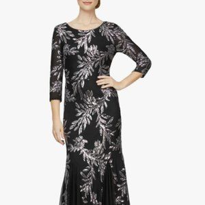 ALEX EVENINGS Black with Silver Sequins, Size 10